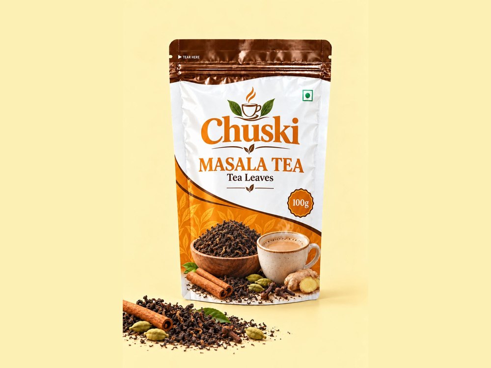 Masala tea stand-up pouch concept, front view
